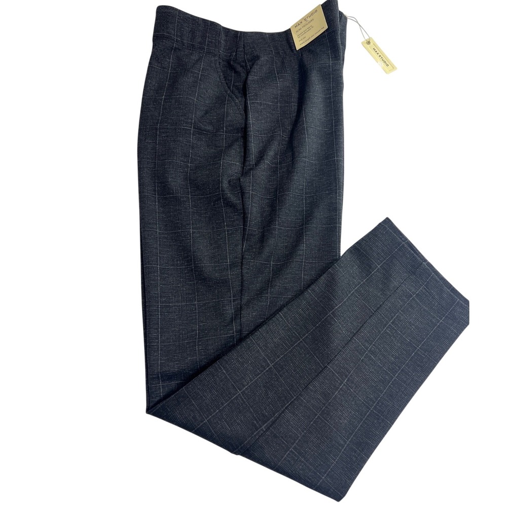 MAX STUDIO Womens Plaid Dress Pants Trousers Size Large Charcoal Grey NWT F12